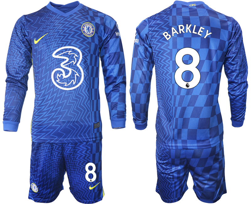 Men 2021-2022 Club Chelsea home blue Long Sleeve #8 Soccer Jersey
